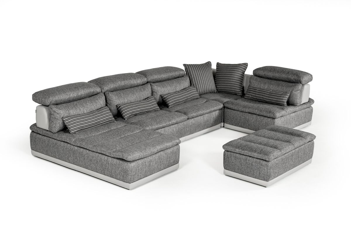 David Ferrari Panorama - Italian Modern Grey Fabric + Grey Leather Modular Sectional Sofa - What A Room