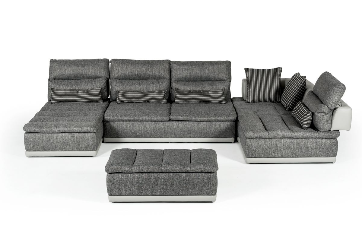David Ferrari Panorama - Italian Modern Grey Fabric + Grey Leather Modular Sectional Sofa - What A Room