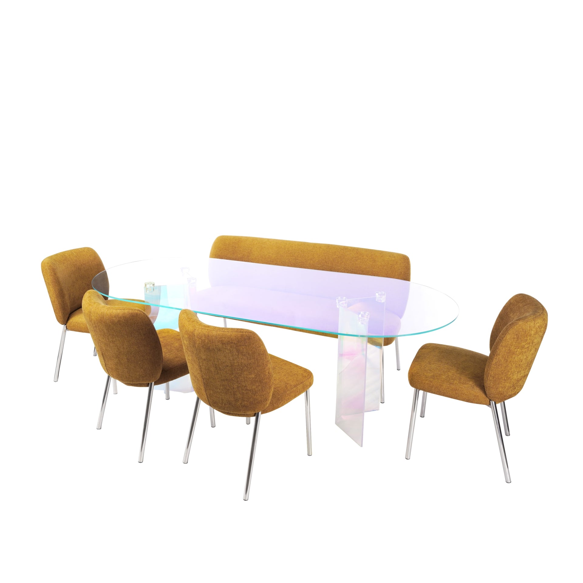 Fomo Chenille-upholstered Stainless Steel Base Settee in Pineapple - What A Room