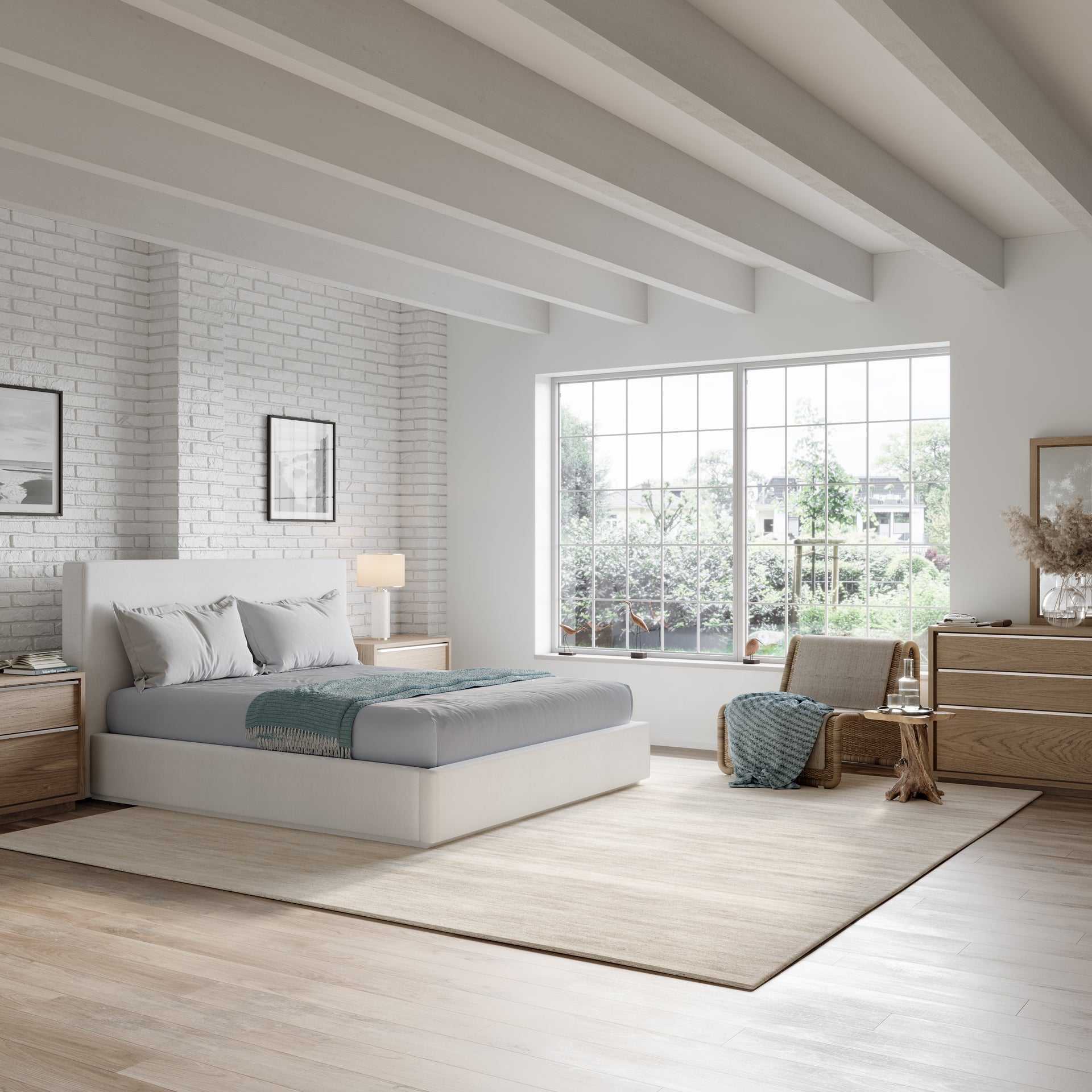 One Upholstered Platform Bed in Pearl - What A Room