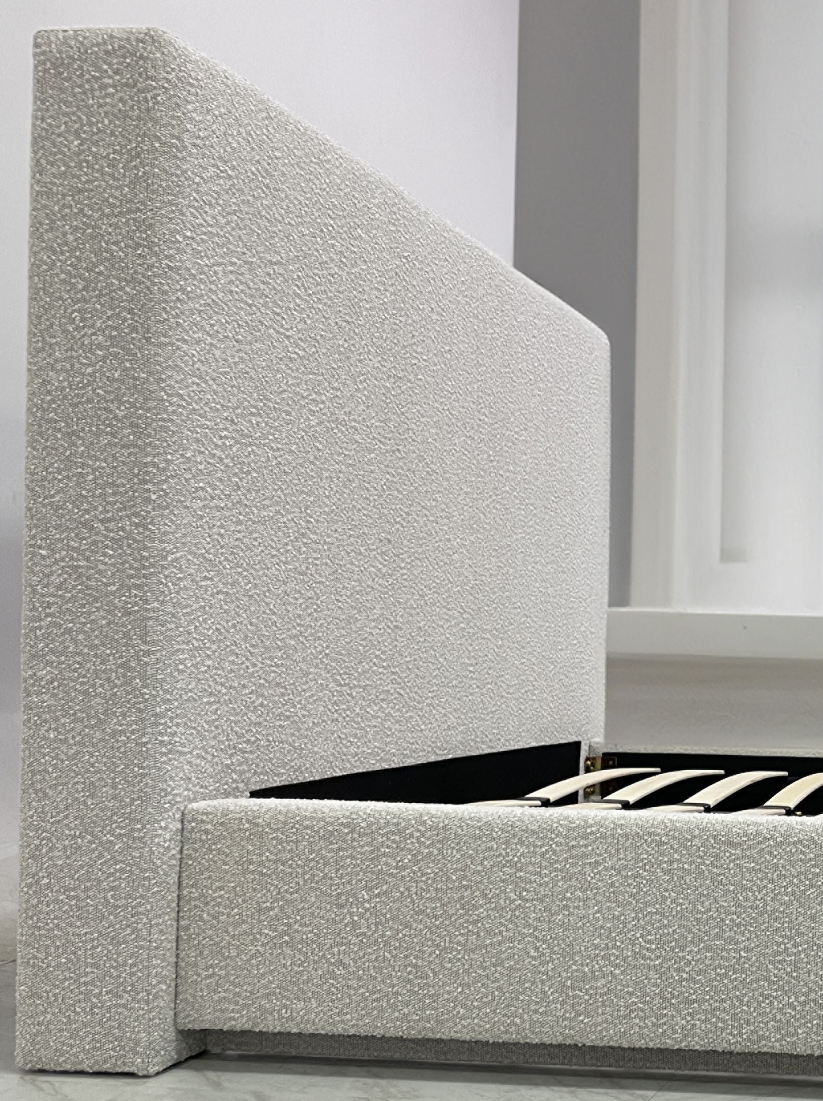 One Upholstered Modern Headboard in Cotton Ball Boucle - What A Room