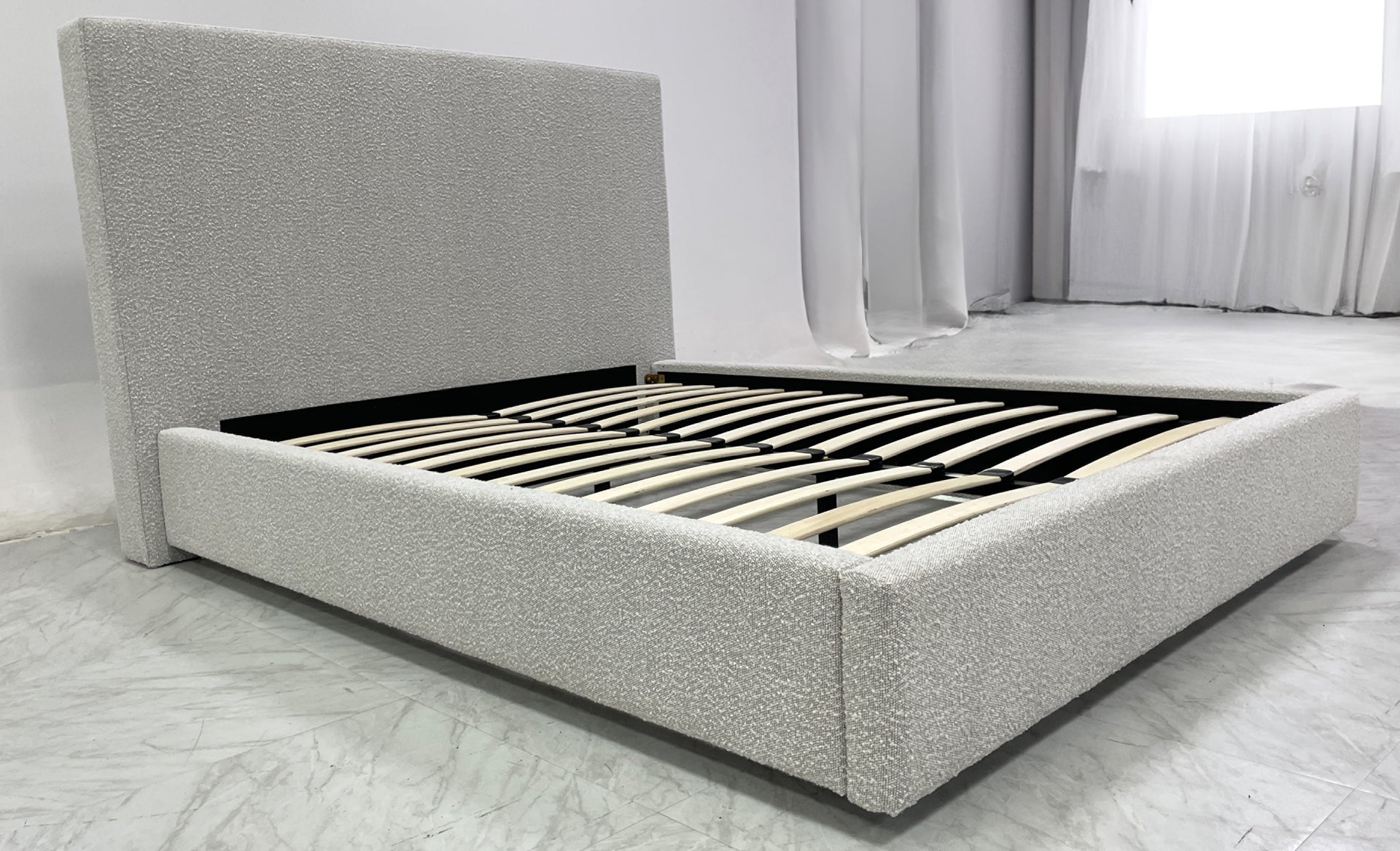 One Upholstered Modern Headboard in Cotton Ball Boucle - What A Room