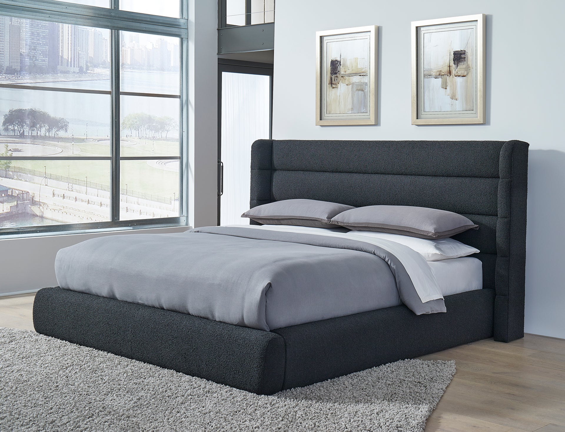 Frank Upholstered Wingback Platform Bed in Ember Boucle - What A Room