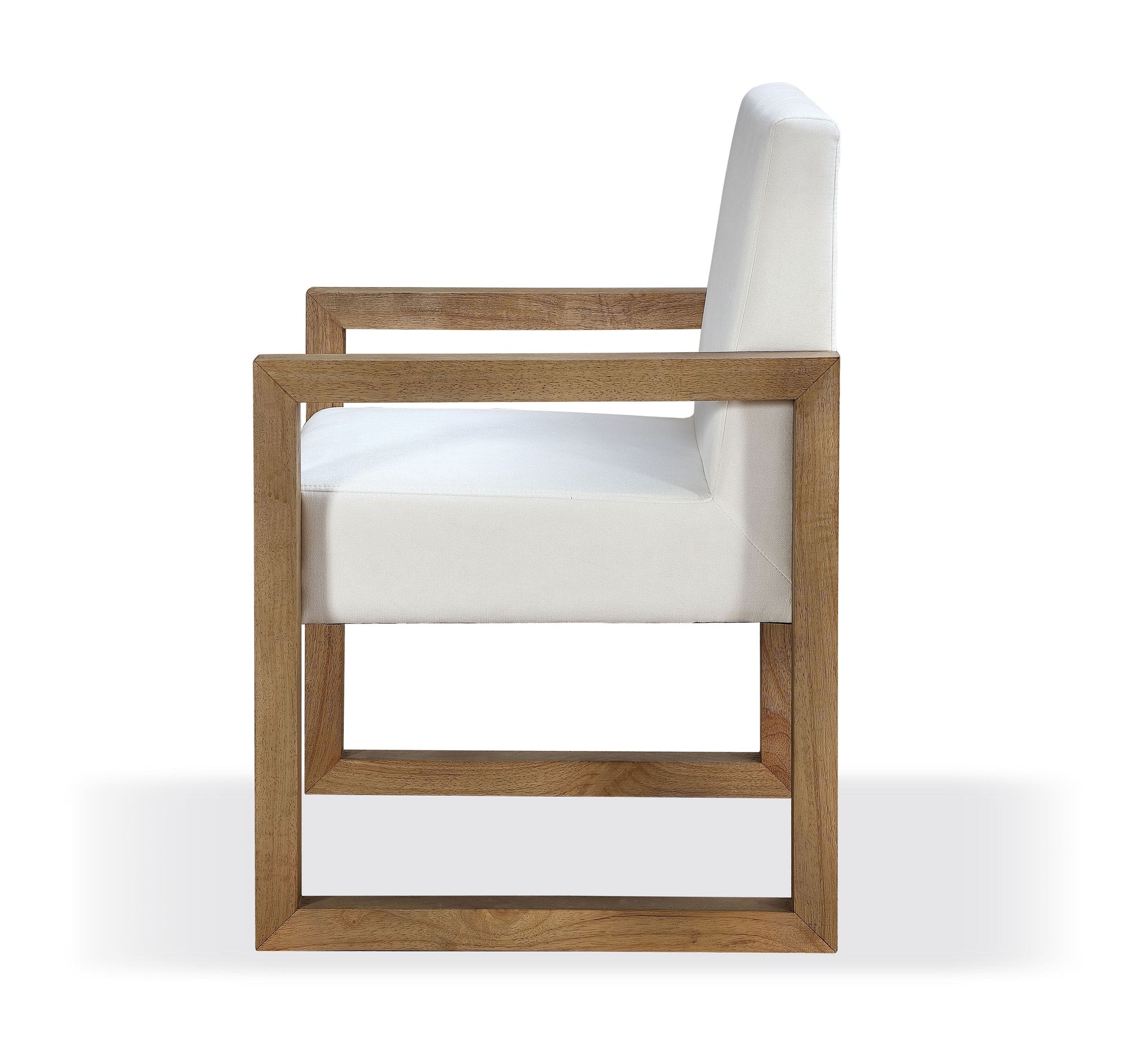 One Modern Coastal Sled Leg Upholstered Dining Arm Chair in White Pearl and Bisque (Set of 2) - What A Room