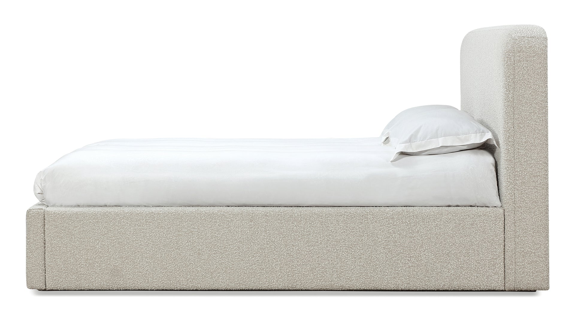 Off-White Upholstered Platform Bed in Ricotta Boucle - What A Room