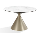 Winston Stone Top Metal Base Round Dining Table in Oat Milk and Champagne - What A Room