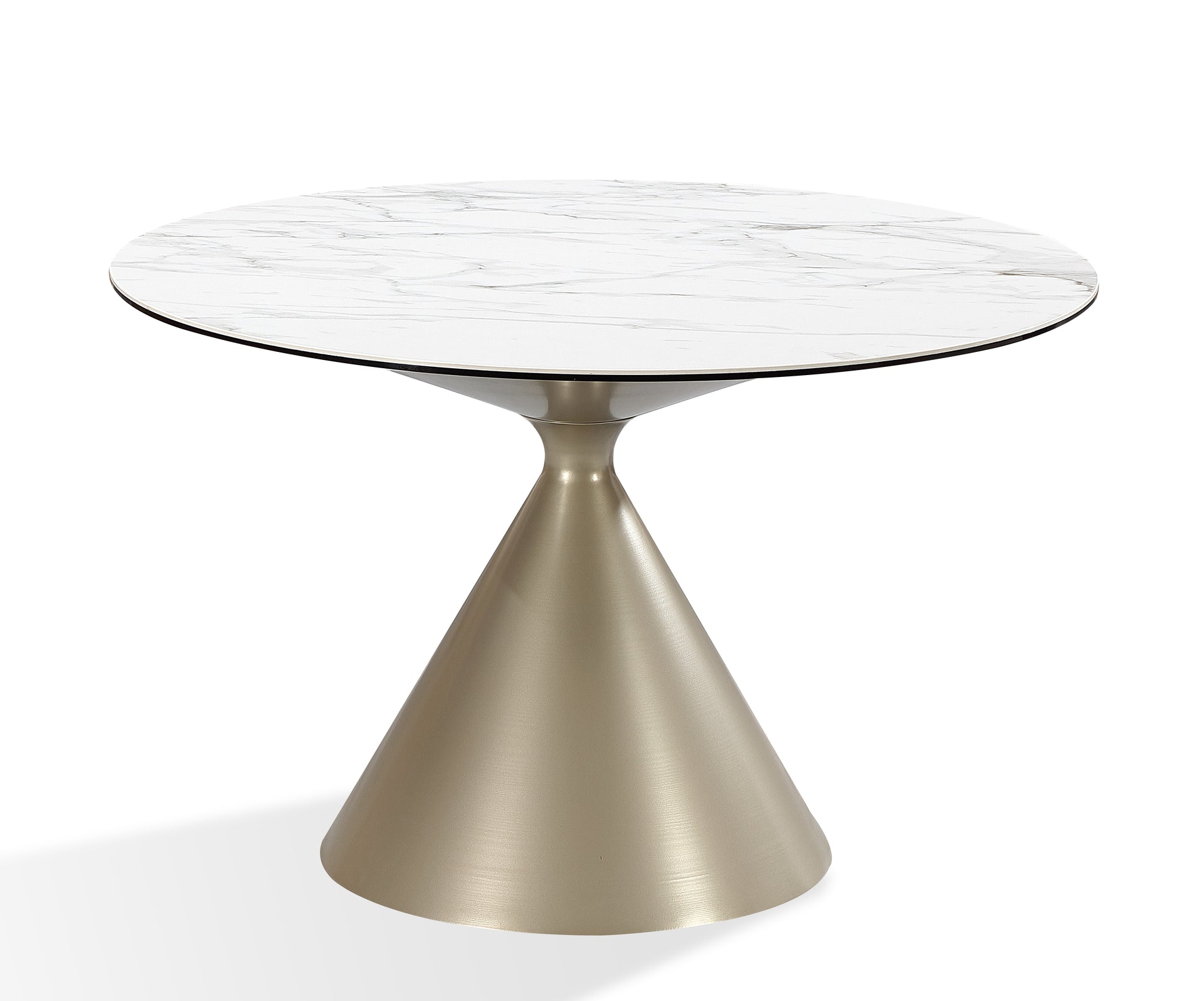Winston Stone Top Metal Base Round Dining Table in Oat Milk and Champagne - What A Room