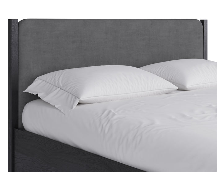 Elora Wood and Velvet Upholstered Bed in Jet and Charcoal - What A Room