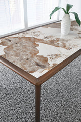 Tulum Stone Top Dining Table with Bronze Metal Base - What A Room