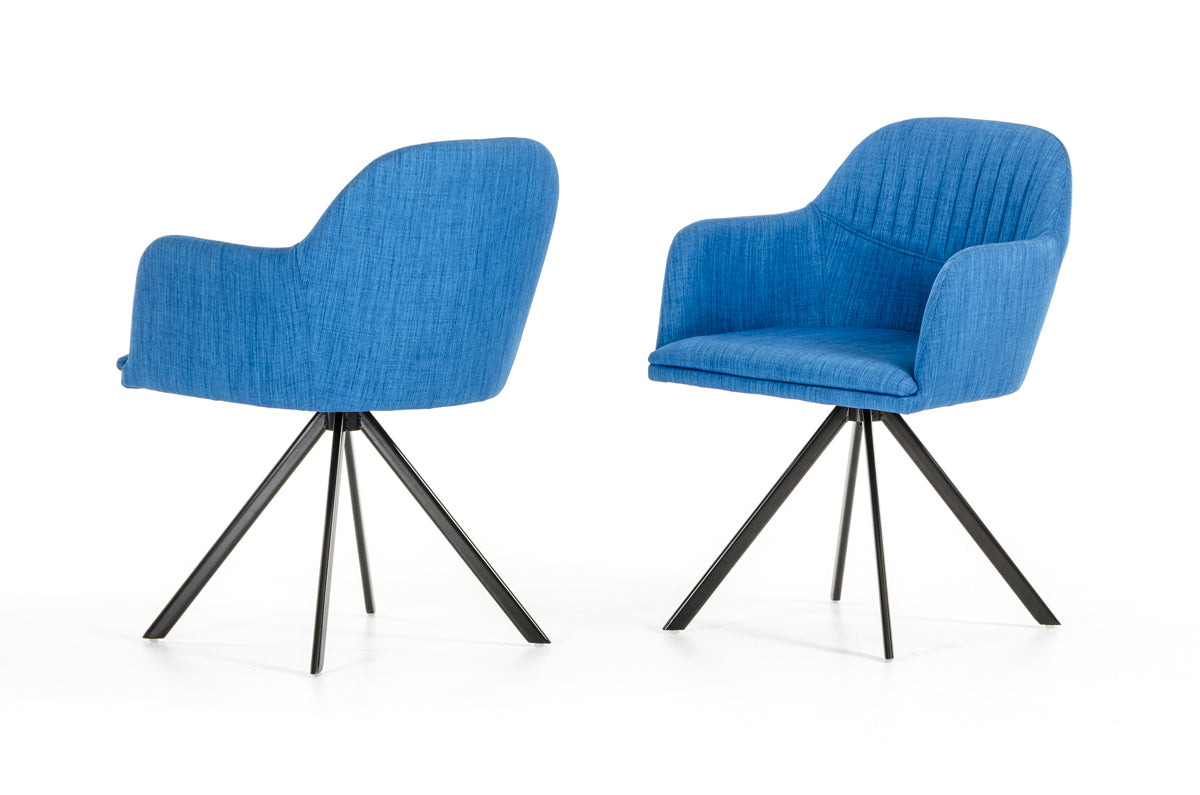 Modrest Synergy Mid-Century Blue Fabric Dining Arm Chair - What A Room