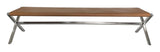 One Modern Coastal Director's Style Leather Dining Bench in Cognac and Brushed Stainless Steel - What A Room
