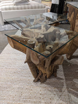 One Solid Teak Root Glass Top End Table - What A Room