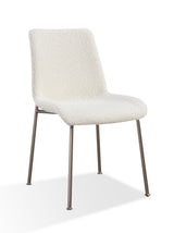 Jade Upholstered Dining Chair in Cottage Cheese Boucle and Brushed Nickel Metal (Set of 2) - What A Room