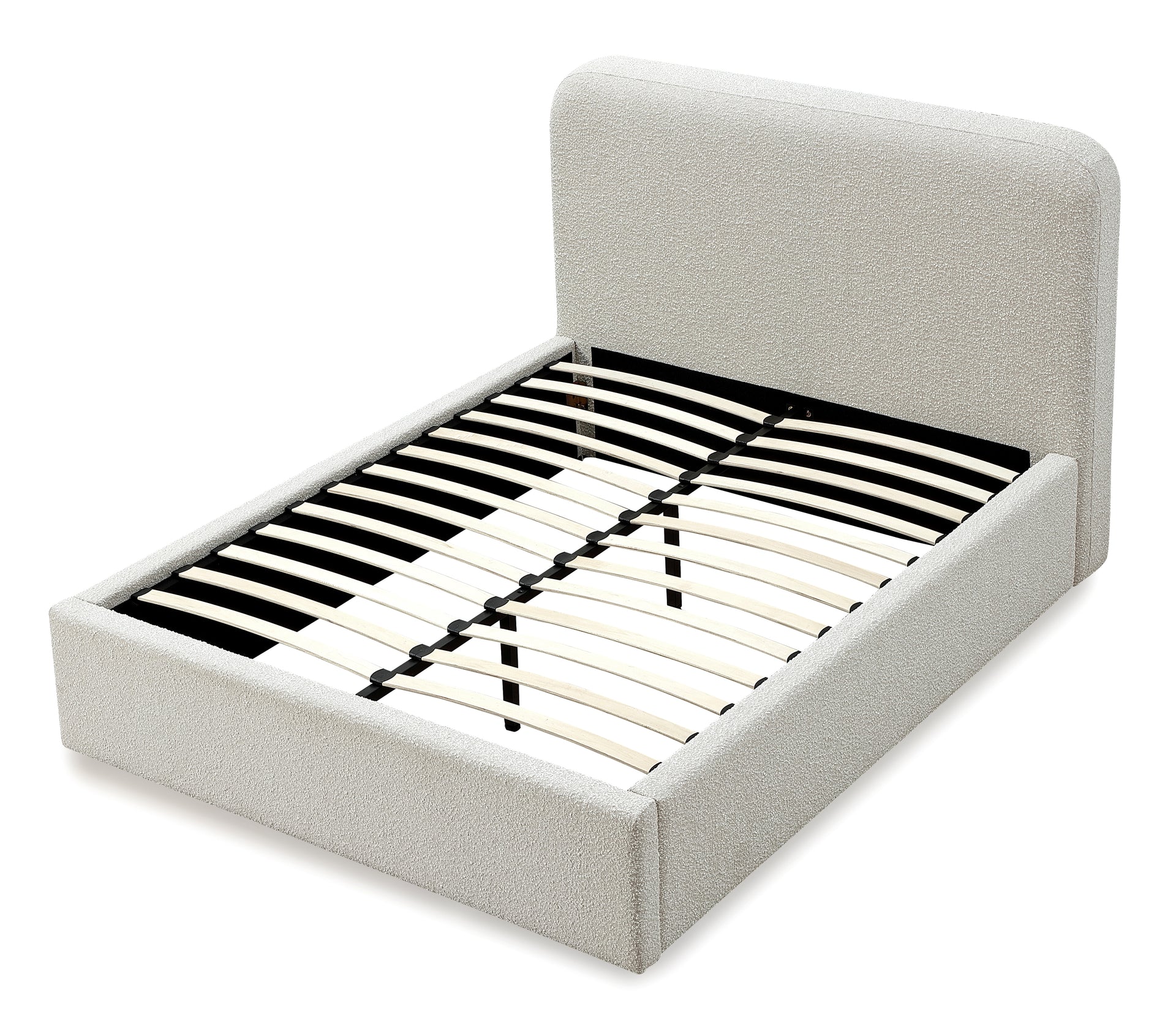 Off-White Upholstered Platform Bed in Ricotta Boucle - What A Room