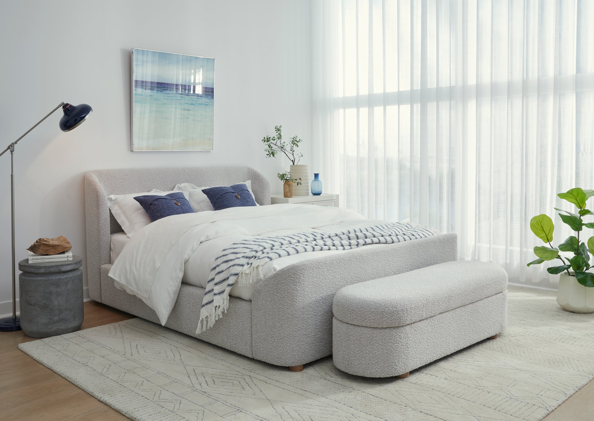 Kiki Upholstered Platform Bed in Cotton Ball Boucle - What A Room