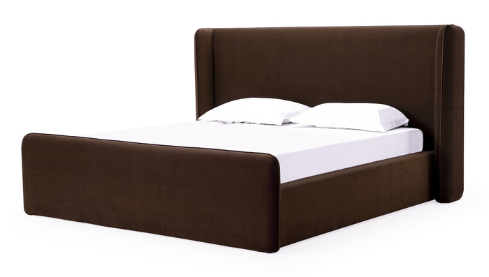 Bacall Velvet Upholstered Wingback Platform Bed in Cola - What A Room