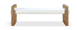 One Modern Coastal Sled Leg Upholstered Dining Bench in White Pearl and Bisque - What A Room