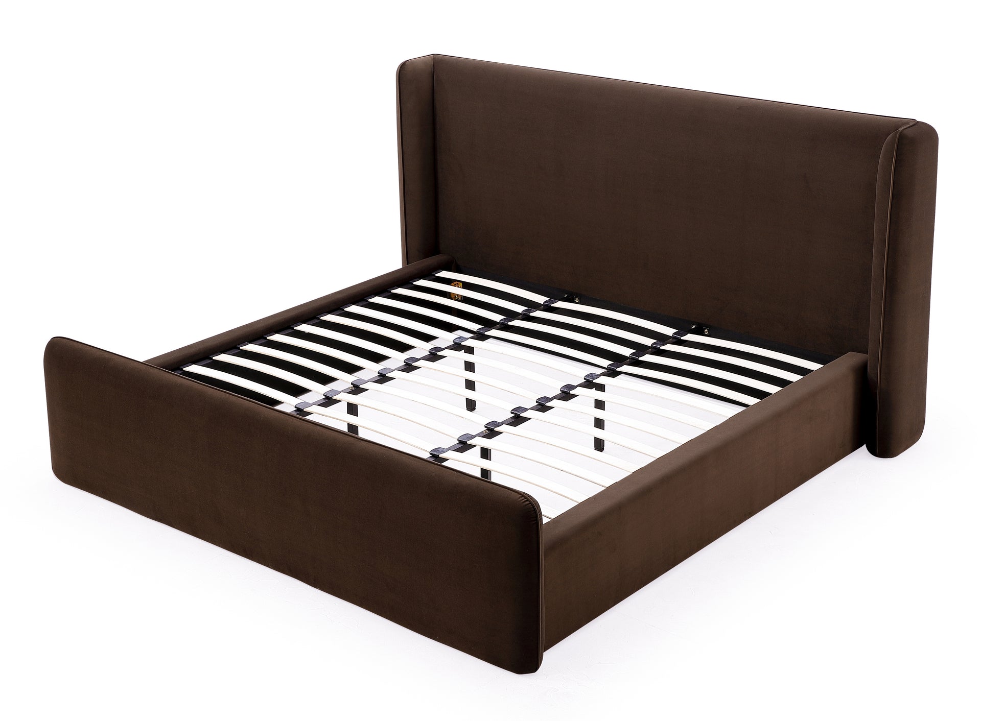 Bacall Velvet Upholstered Wingback Platform Bed in Cola - What A Room