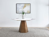 Balos Stone Top Hexagonal Dining Table in Chanelle and Bronze - What A Room