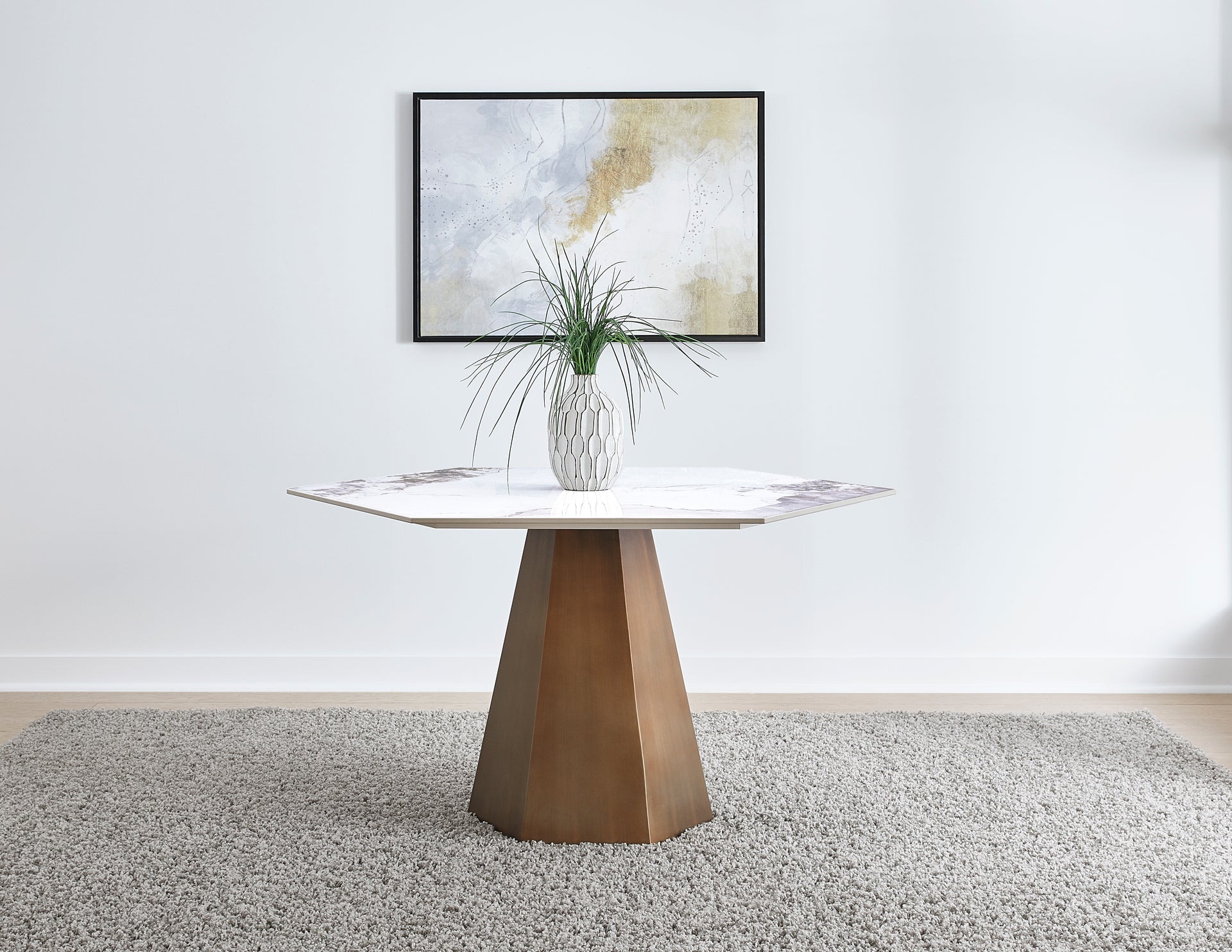 Balos Stone Top Hexagonal Dining Table in Chanelle and Bronze - What A Room