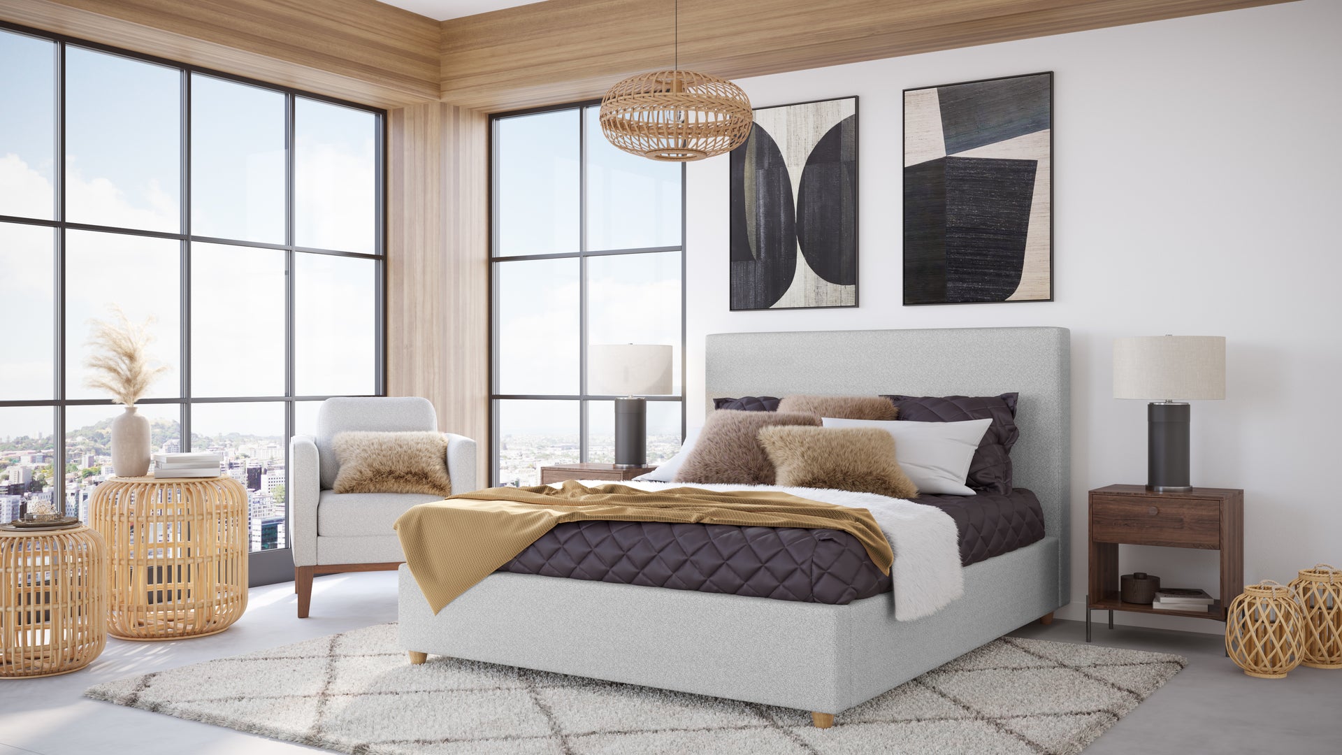 Olivia Upholstered Platform Bed in Linen - What A Room