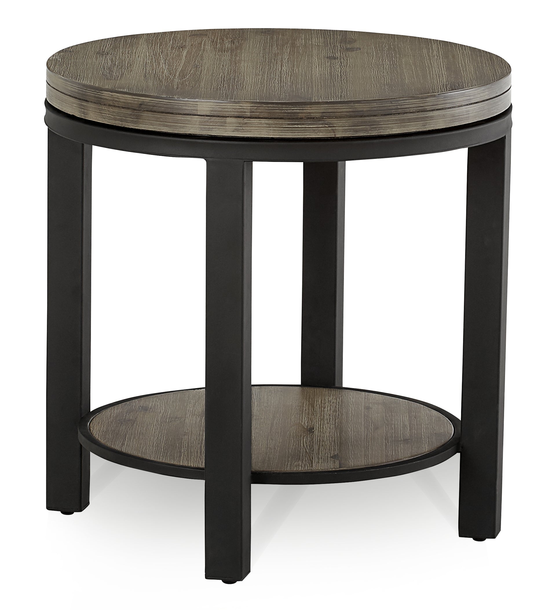 Canyon Solid Wood and Metal Round End Table in Washed Grey - What A Room