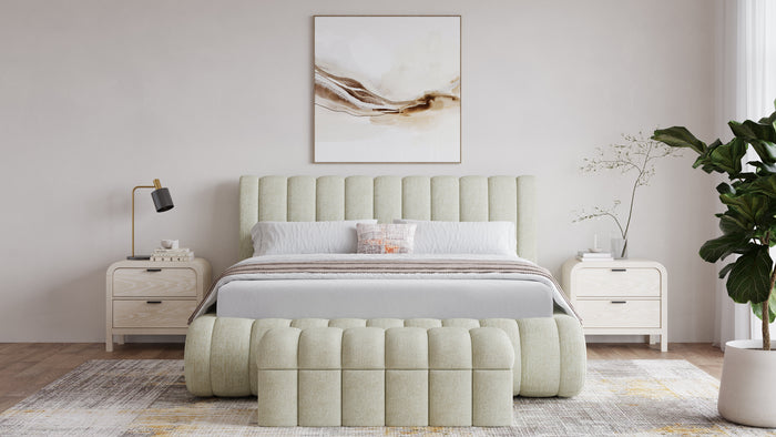 Savage Maximalist Upholstered Bed in Sandy Chenille - What A Room