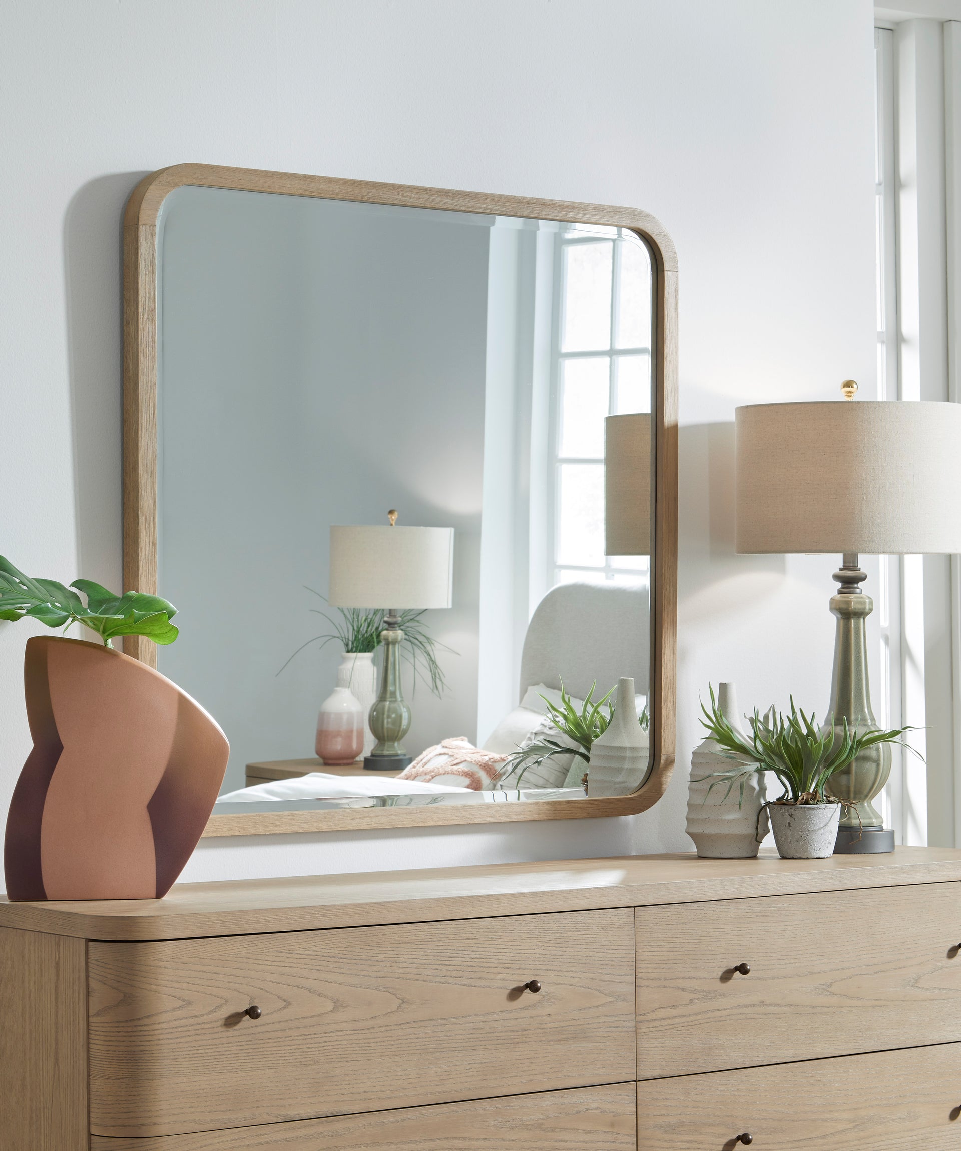 Penny Beveled Glass Wall or Dresser Mirror in Buff Cream - What A Room