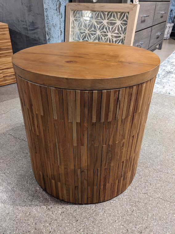 One Wood Tile Round End Table in Solid Teak - What A Room
