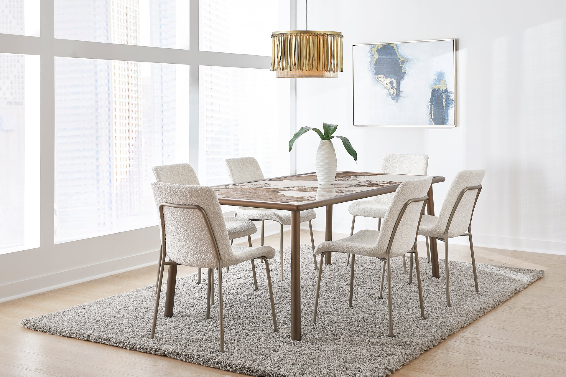 Tulum Stone Top Dining Table with Bronze Metal Base - What A Room