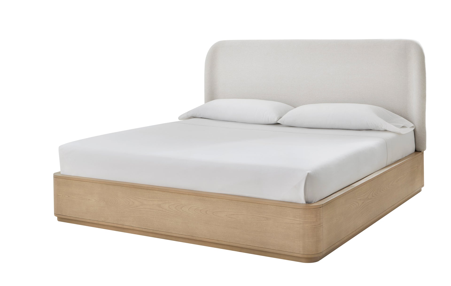 Penny Upholstered Platform Bed in Buff Cream Ash and Oatmeal Linen - What A Room