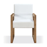 One Modern Coastal Sled Leg Upholstered Dining Arm Chair in White Pearl and Bisque (Set of 2) - What A Room