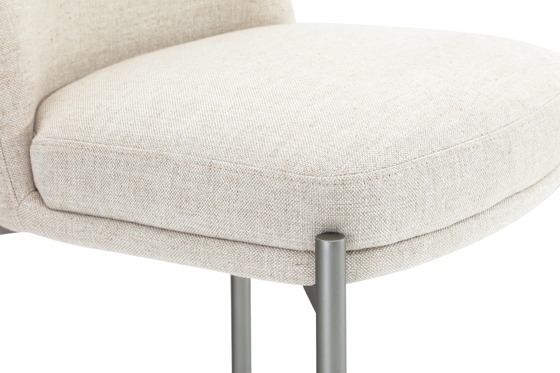 Dion Upholstered Counter Stool in Natural Light Linen and Brushed Nickel Metal - What A Room