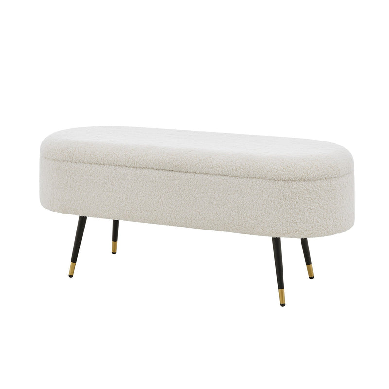 Phoebe KD Faux Shearling Fabric Storage Bench w/ Gold Tip Metal Legs - What A Room