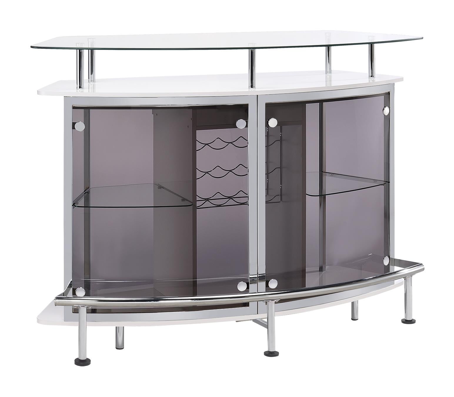 Crescent Shaped Glass Top Bar Unit with Drawer - What A Room