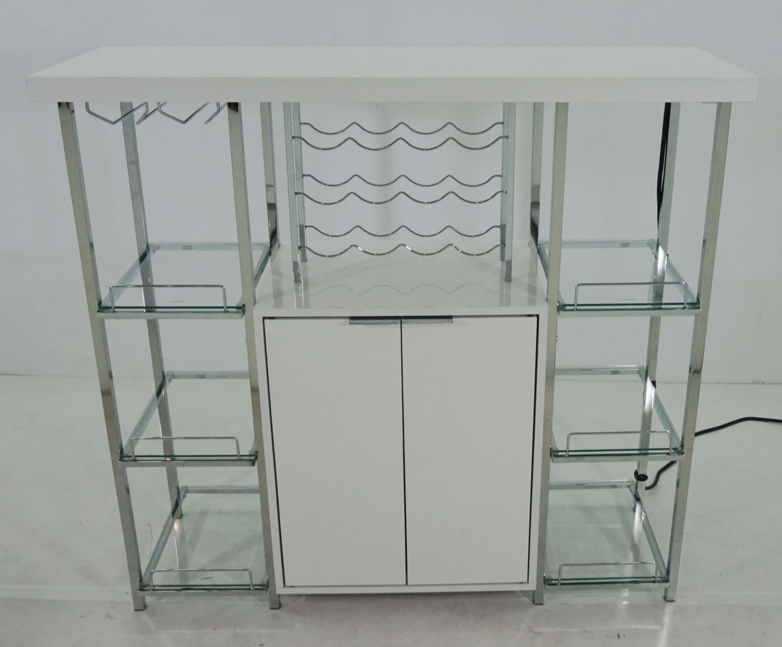 2-door Bar Cabinet with Glass Shelf High Glossy White and Chrome - What A Room
