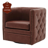 Leslie Top Grain Leather Swivel Tufted Accent Arm Chair - What A Room