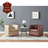 Leslie Top Grain Leather Swivel Tufted Accent Arm Chair - What A Room