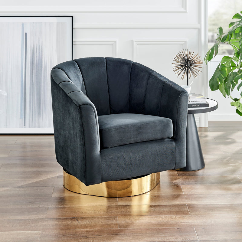 Natasha Velvet Fabric w/ Gold Metal Swivel Accent Arm Chair - What A Room