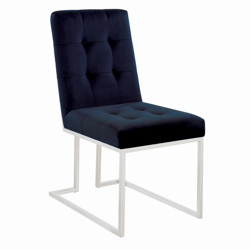 Upholstered Dining Chairs Ink Blue and Chrome (Set of 2) - What A Room
