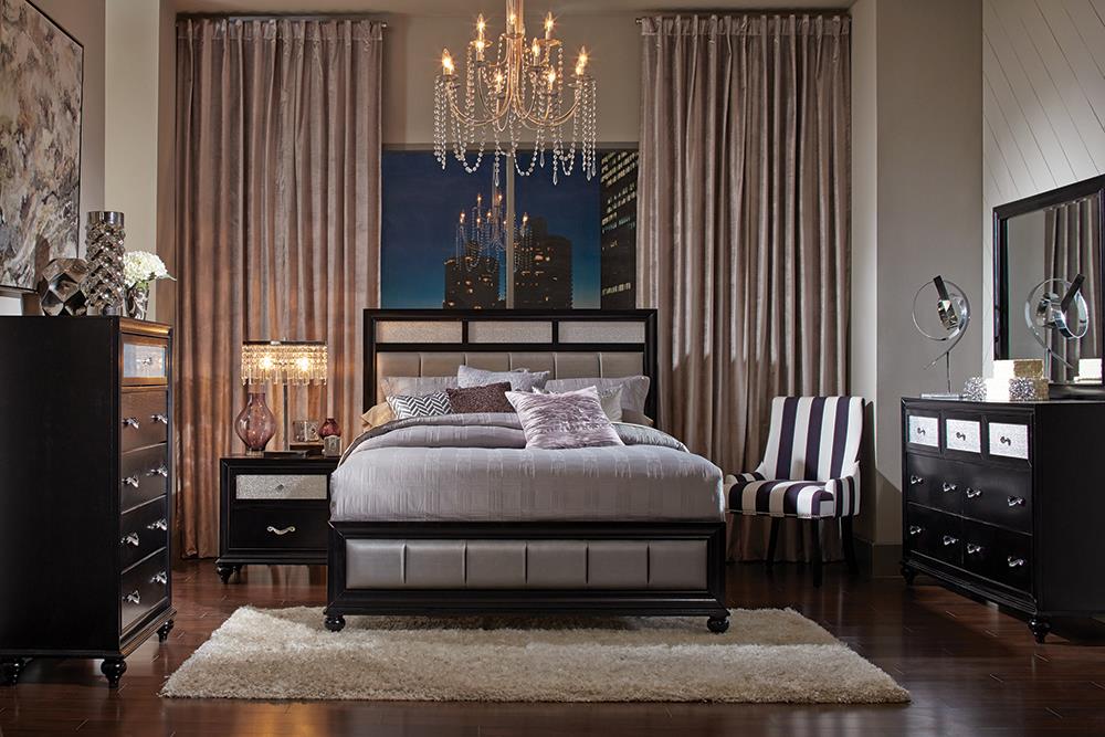 Barzini Bedroom Set with Upholstered Headboard Black - What A Room