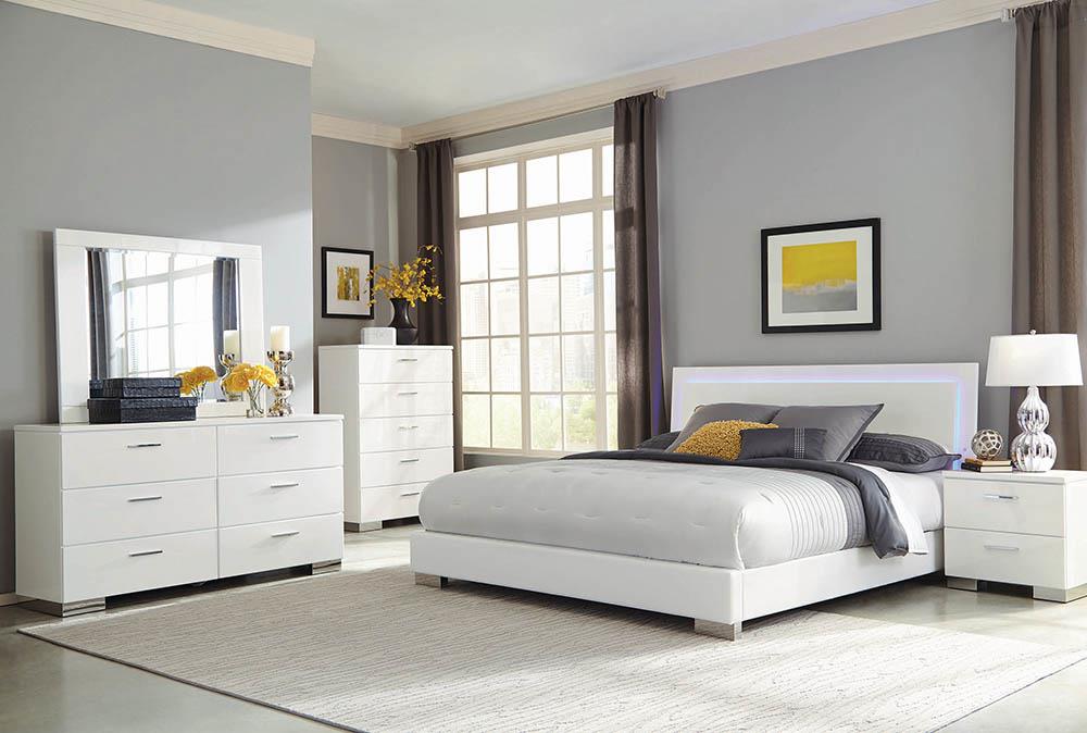 Felicity Panel Bed with LED Lighting Glossy White - What A Room