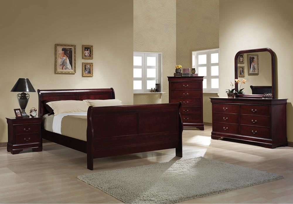Louis Philippe Sleigh Panel Bed Red Brown - What A Room