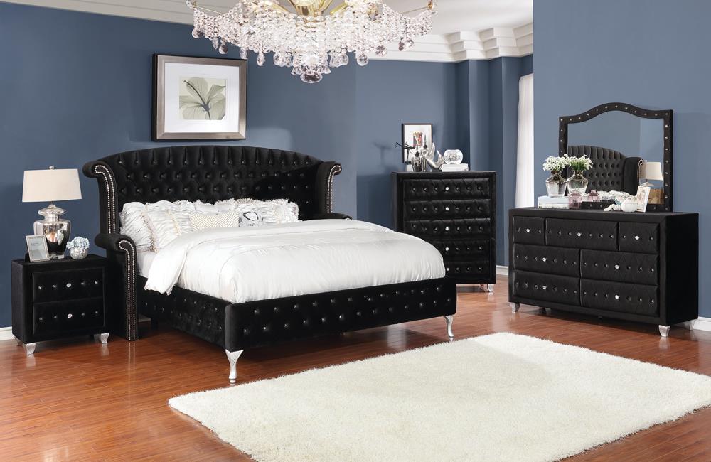 Deanna Tufted Upholstered Bed Black - What A Room