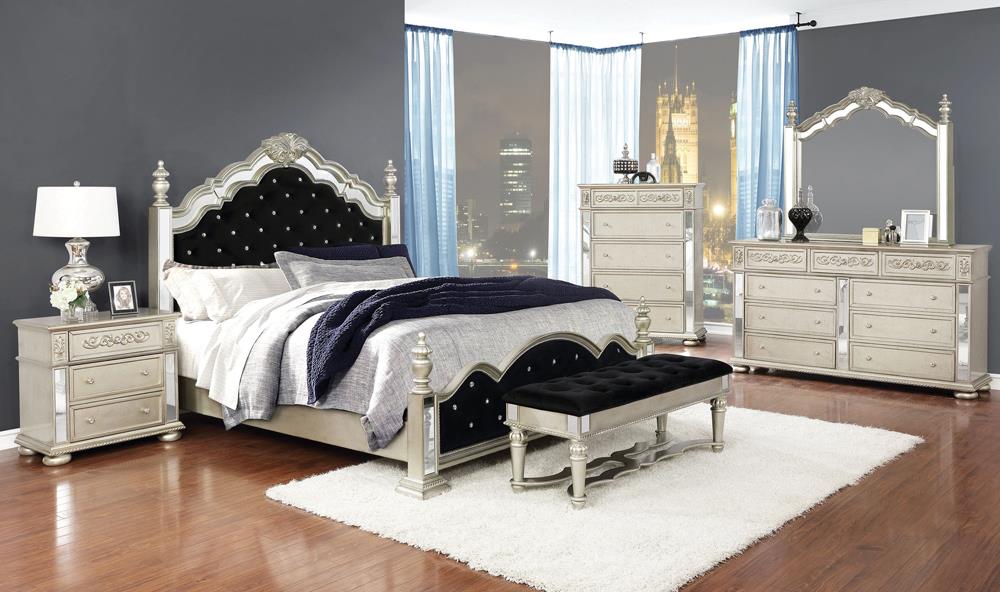 Heidi Upholstered Poster Bed Metallic Platinum - What A Room