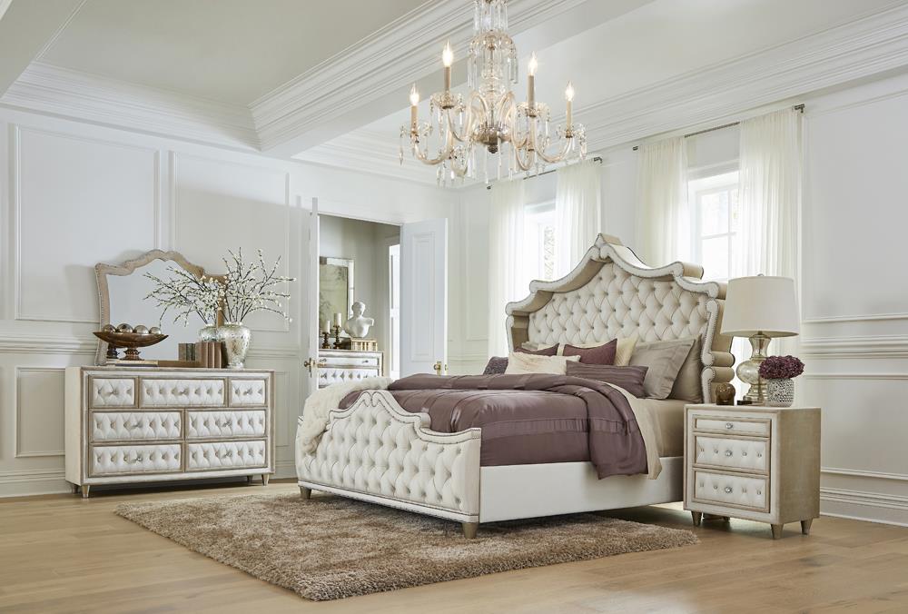 Antonella Upholstered Tufted Bed Ivory and Camel - What A Room