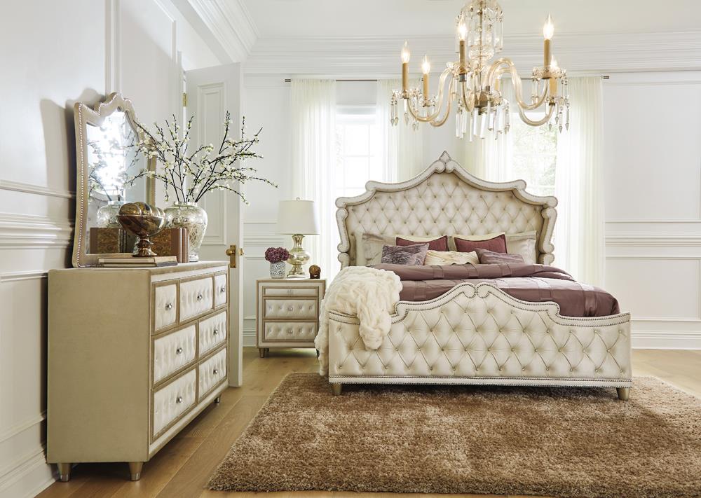 Antonella Upholstered Tufted Bed Ivory and Camel - What A Room