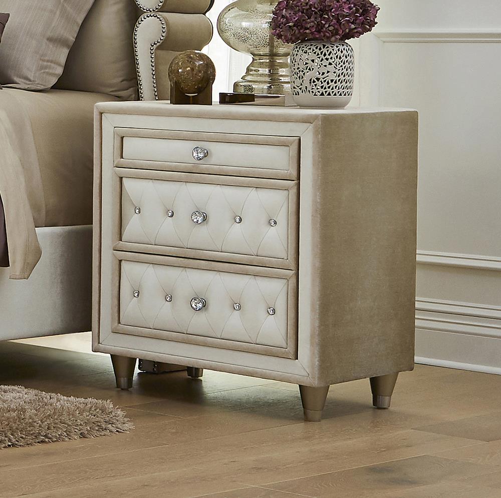 Antonella 3-drawer Upholstered Nightstand Ivory and Camel - What A Room