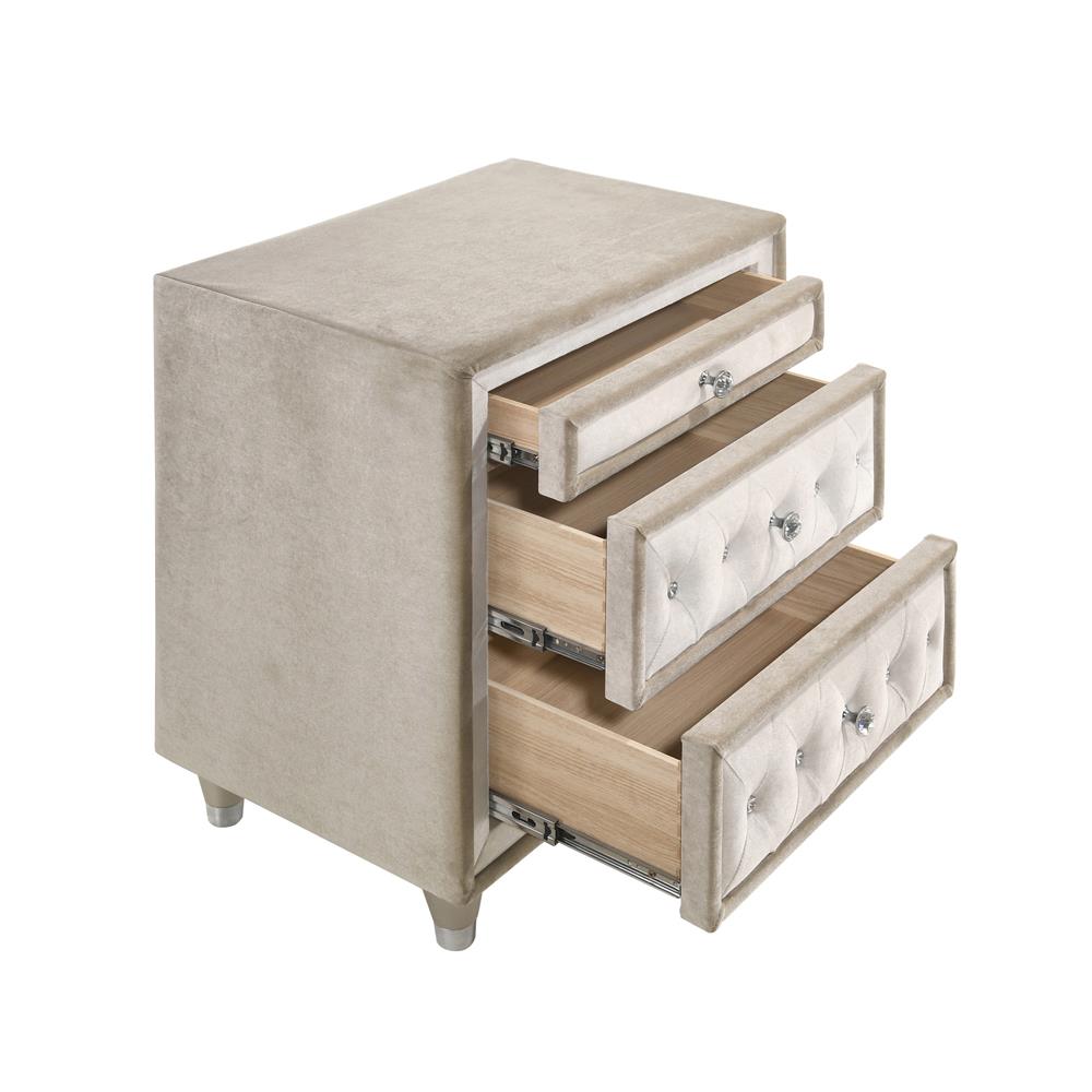Antonella 3-drawer Upholstered Nightstand Ivory and Camel - What A Room