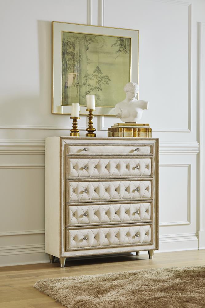 Antonella 5-drawer Upholstered Chest Ivory and Camel - What A Room